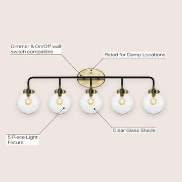 Caleb Brass Vanity Wall Sconce Clear